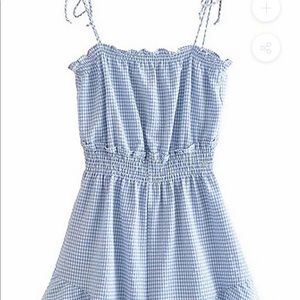 NWT Goodnight Macaroon Gingham Tie Strap Ruffled Romper